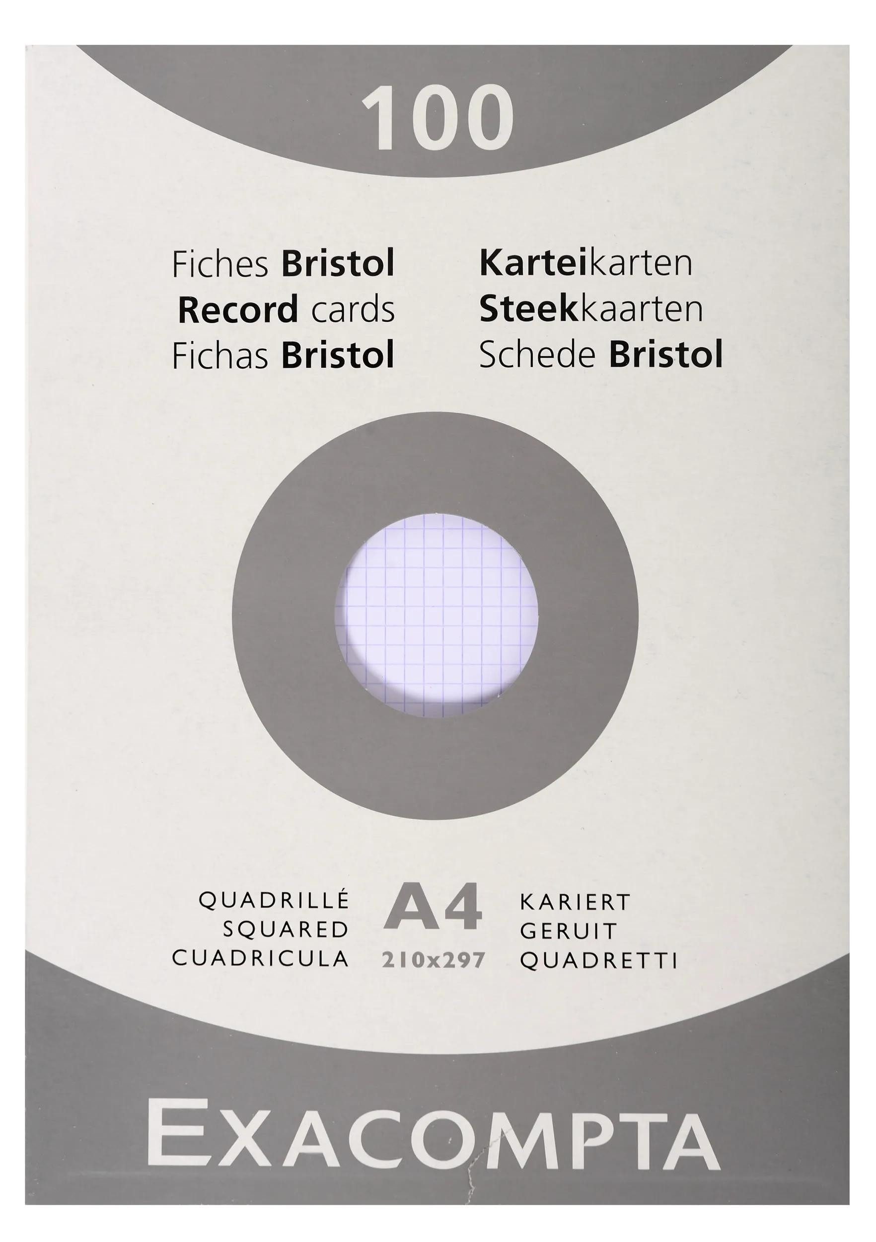 EXACOMPTA Karteikarten Karteikarten A4 kariert, Faltschachtel mit 100 Stück - Weiß - 13206E, Karteikarten kariert