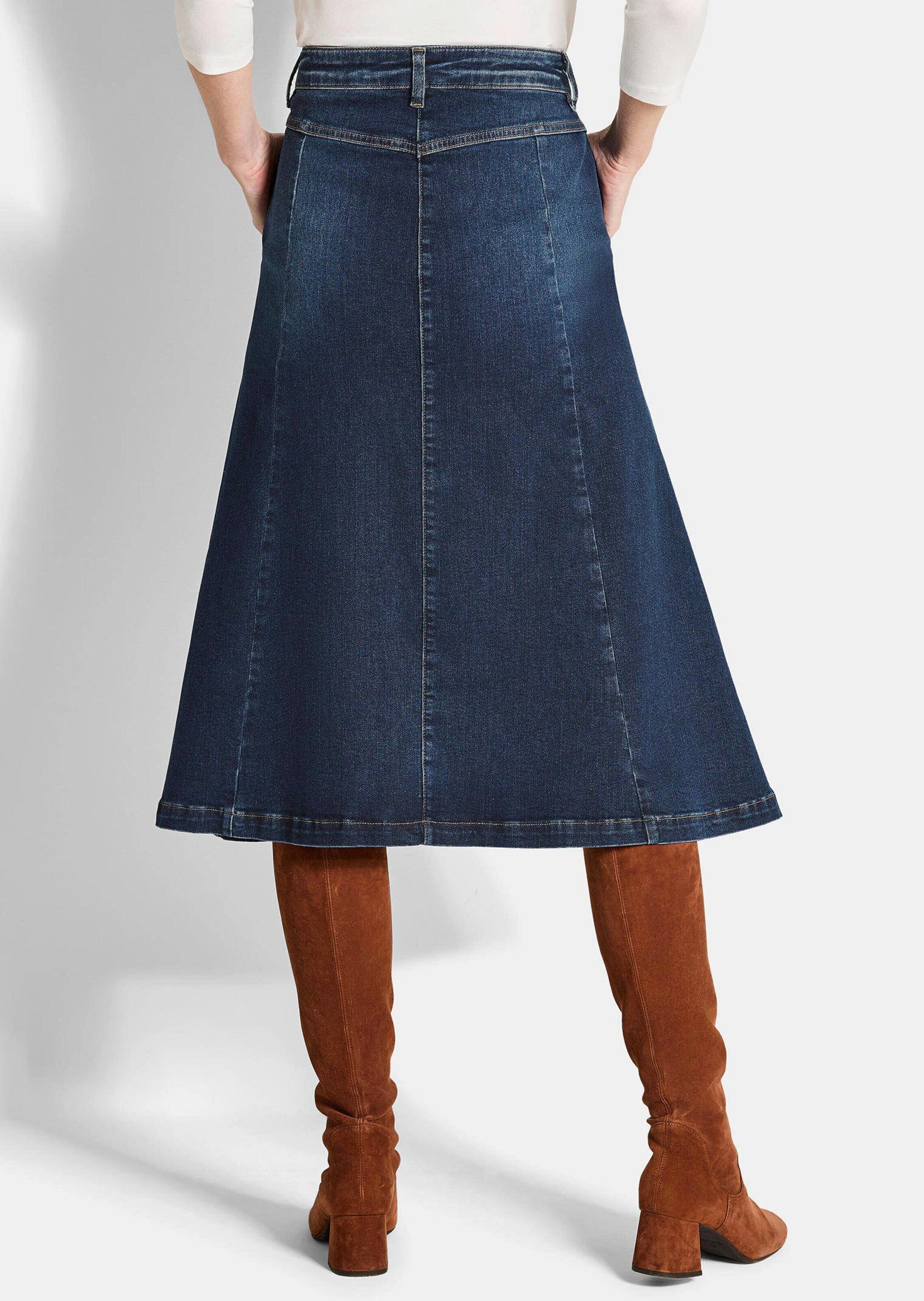 GOLDNER Jeansrock Bequemer Denim-Rock mit Formbund Baumwollrock mit Kontrastnähten, Reißverschluss und Wadenlänge – Bild 3 von 5