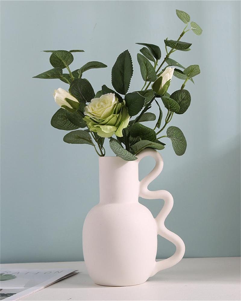 Rouemi Dekovase Keramische Vase, einfache dekorative Vase Wohnzimmer Ornamente weiß-A | Dekovasen