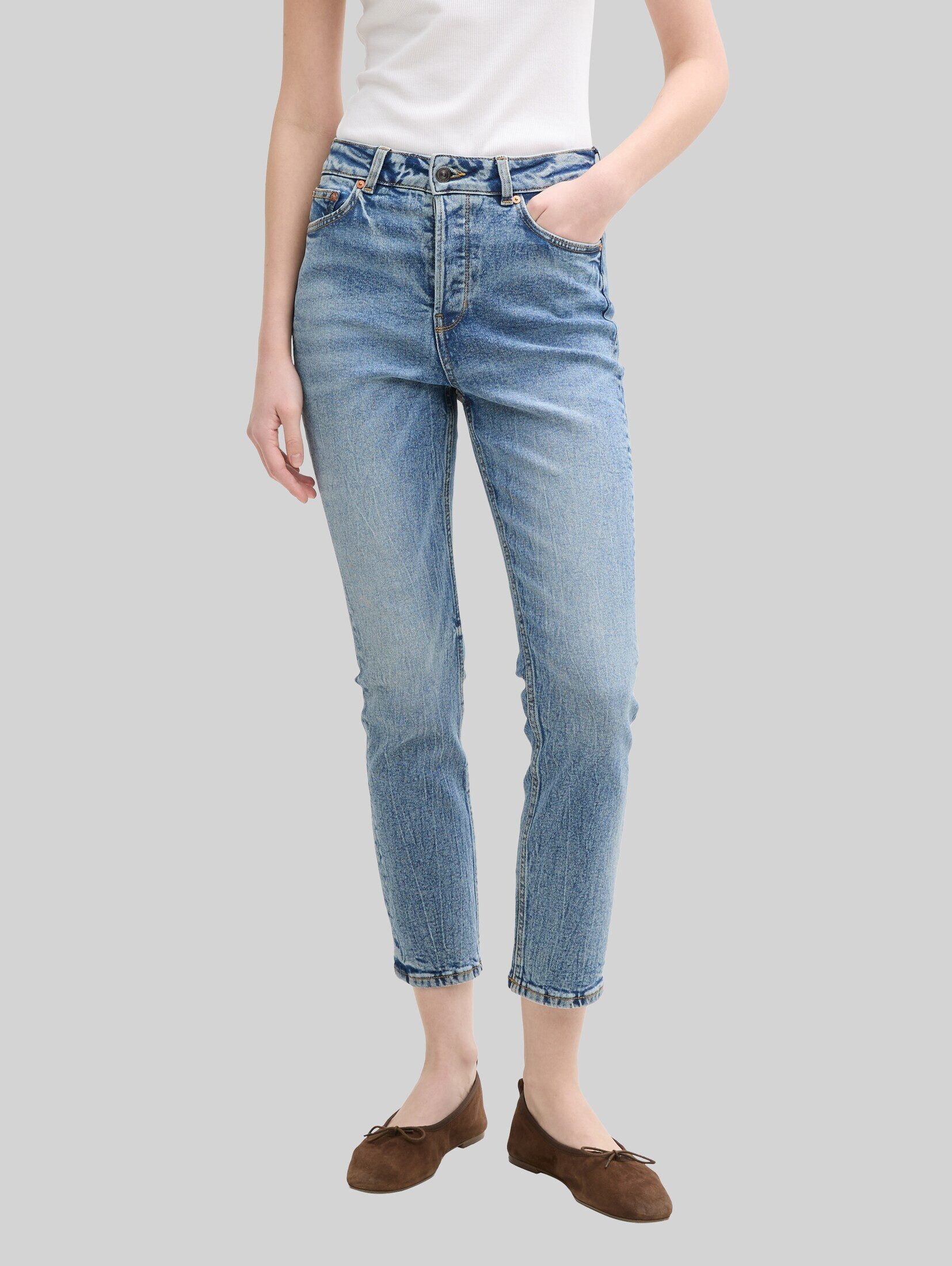TOM TAILOR Denim Straight-Jeans Jeanshosen TTLOTTE SLIM STRAIGHT Jeans mit High Waist