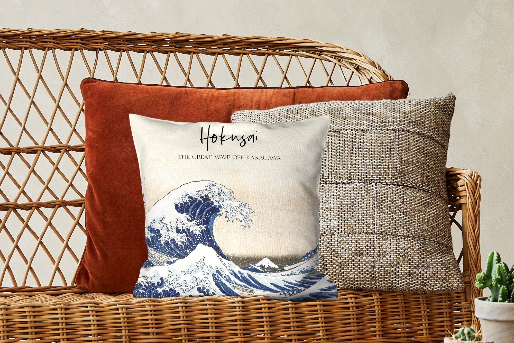 Sofakissen große Füllung vor - Kanagawa Welle Deko, für Kunst Schlafzimmer, - Wohzimmer, Zierkissen Hokusai, Dekokissen mit Die MuchoWow