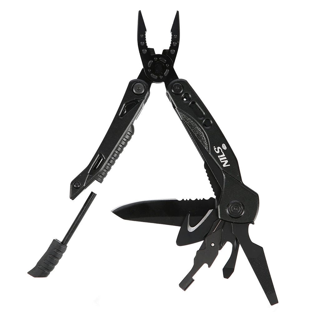 NILS CAMP Multitool Werkzeug Camping-Multitool, (Spar-Set, 1 St., 10,6 x 4,4 cm robust), 12 Funktionen, rostfreier Stahl, 9 Bits, Gürteletui