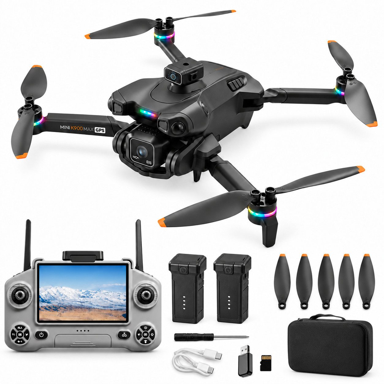 Goldstern-Tech RC-Quadrocopter (GPS Kameradrohne, 3 Akkus, bis zu 90 Min. Flugzeit, GPS, Return-to-Home), verstellbare Kamera, Personenverfolgung, Hinderniserkennung