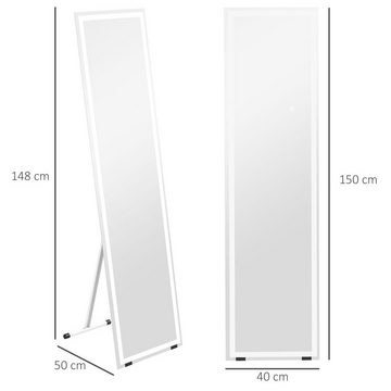 HOMCOM Standspiegel 40 x 150 cm Ganzkörperspiegel Wandspiegel mit LED-Leuchte (Garderobenspiegel, 1-St., Lichtspiegel), für Wohnzimmer, Schlafzimmer, Weiß