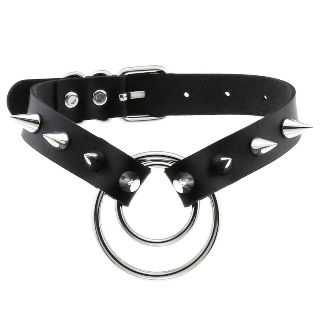 Sandritas Erotik-Halsband Halsband mit Nieten und O-Ring - schwarz, silber