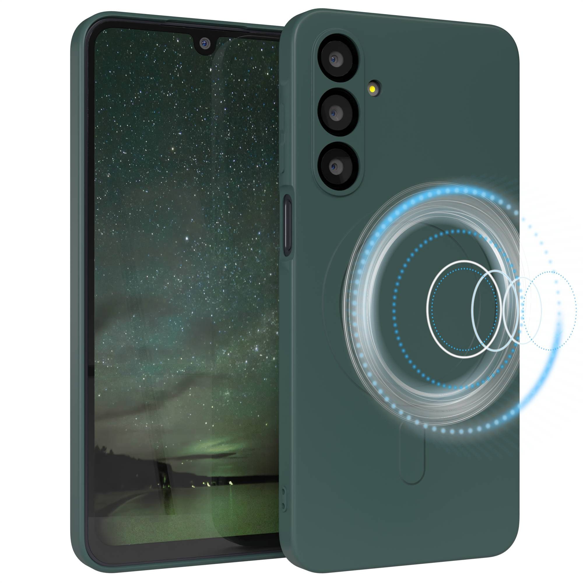 EAZY CASE Handyhülle für Samsung Galaxy A16 Hülle Silikon 6,7 Zoll, MagSafe Case Silikon kratzfestes Bumper Cover Qi-Charging Dunkelgrün