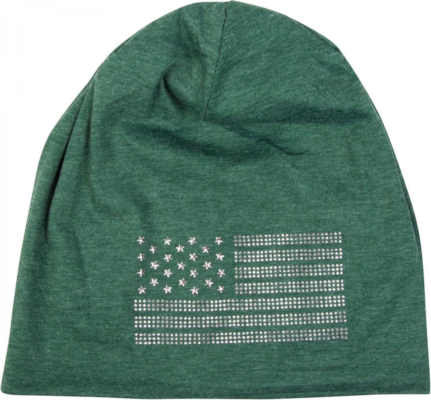 styleBREAKER Beanie (1-St) Beanie mit Flagge Strass Grün meliert aus USA