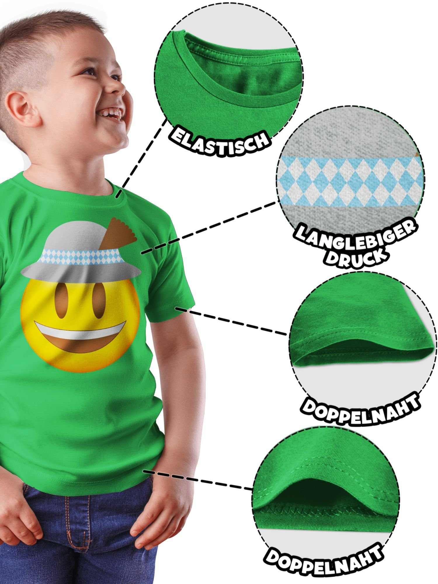 Shirtracer T-Shirt 2 Grün Kinder Oktoberfest Oktoberfest Outfit für Mode Hut Emoticon mit