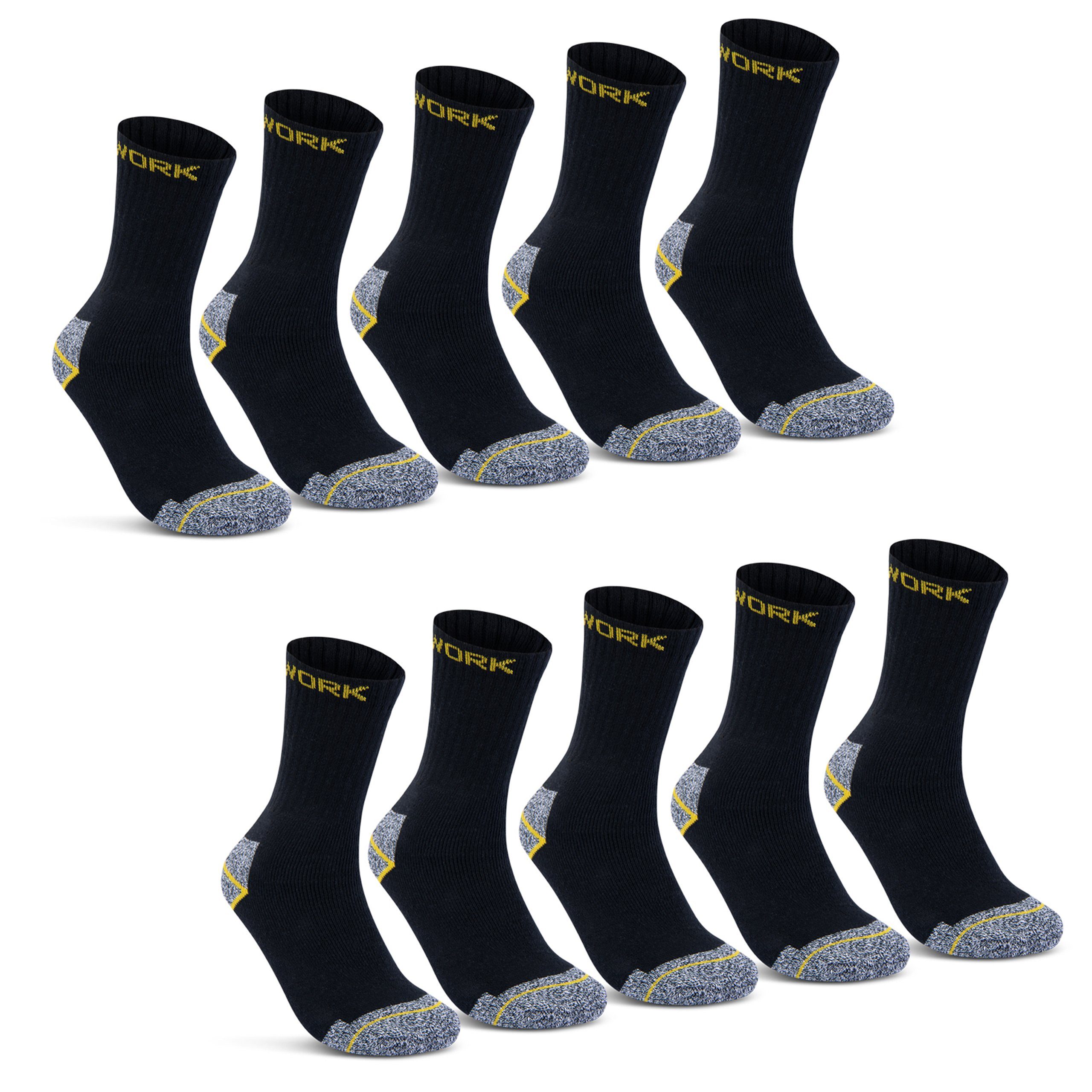 atmungsaktiv sockenkauf24 Vollfrottee Socken Baumwolle Grau-Meliert (10-Paar) Herren verstärkt Arbeitssocken WORK