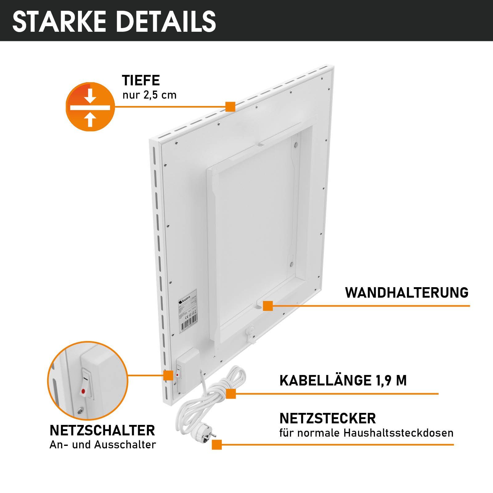 BRAST Infrarotheizung Hybrid; 300-1100 Watt; Hoher Wirkungsgrad; Ultraflache Bauweise, Überhitzungsschutz; Inkl. Wandhalterung