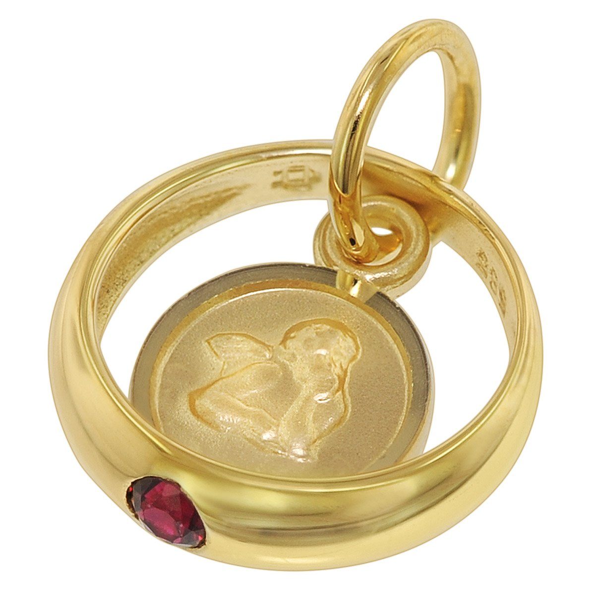 Silberkette Engel 585 14 / K Gold mit trendor Anhänger Kette vergoldeter Taufring mit Rubin