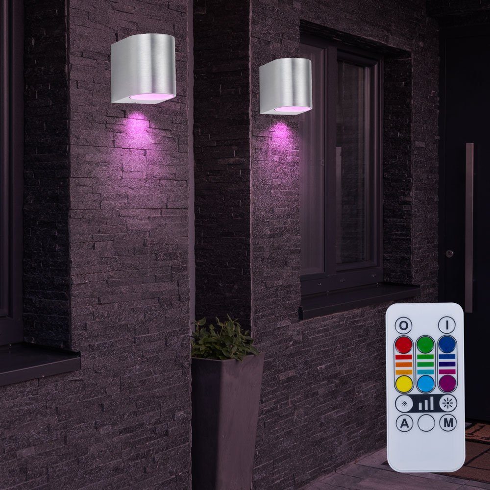 etc-shop Außen-Wandleuchte, Leuchtmittel LED inklusive, Farbwechsel, Warmweiß, dimmbar Set RGB Fernbedienung Außen inkl. Strahler 2er Leuchten