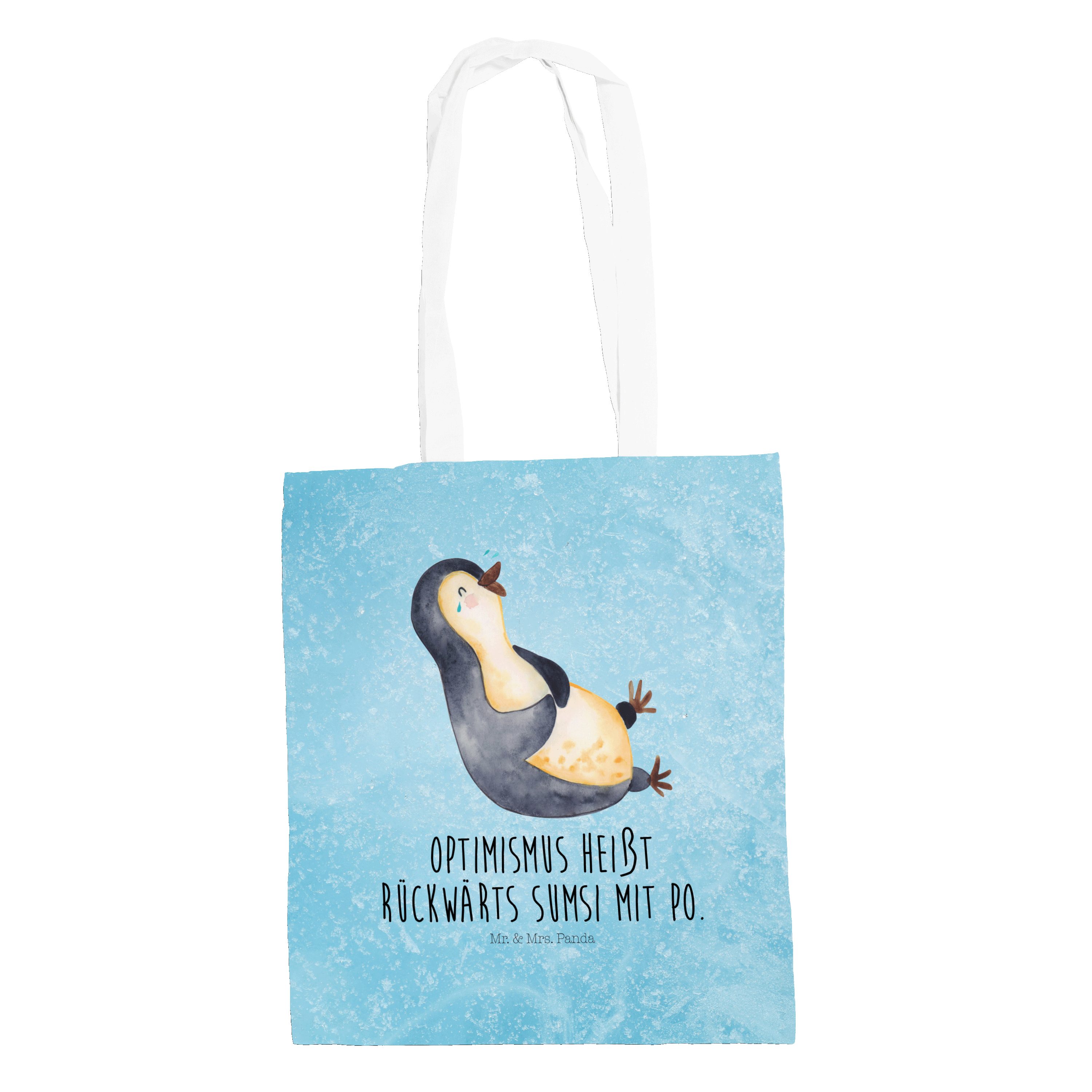Beu Panda haha, - Tragetasche Mr. Geschenk, Pinguine, (1-tlg) Jutebeutel, Eisblau & Pinguin lachend - Mrs.