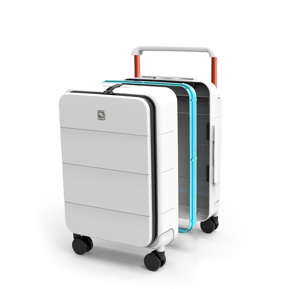 TSA, Polycarbonat, Hanke Vorderfach, Premium weiss Hartschalen-Trolley Handgepäckkoffer mit
