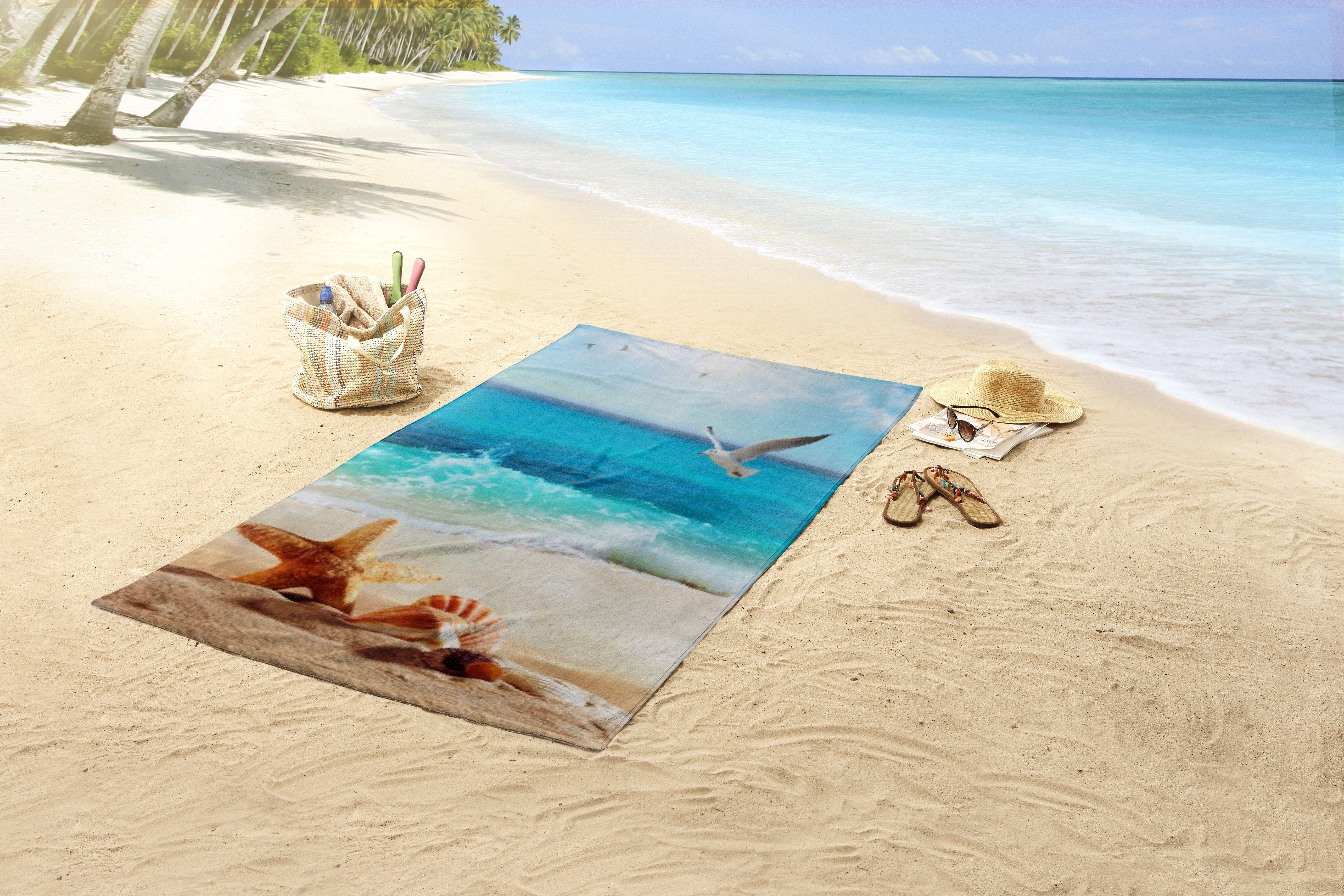 good morning Strandtuch Strandtuch 100x180 cm Frottee Sealife Blumen und Blätter bunt, Frottee (Spar Set, 1-St), 1 x Strandtuch Good Morning 100x180 cm bunt