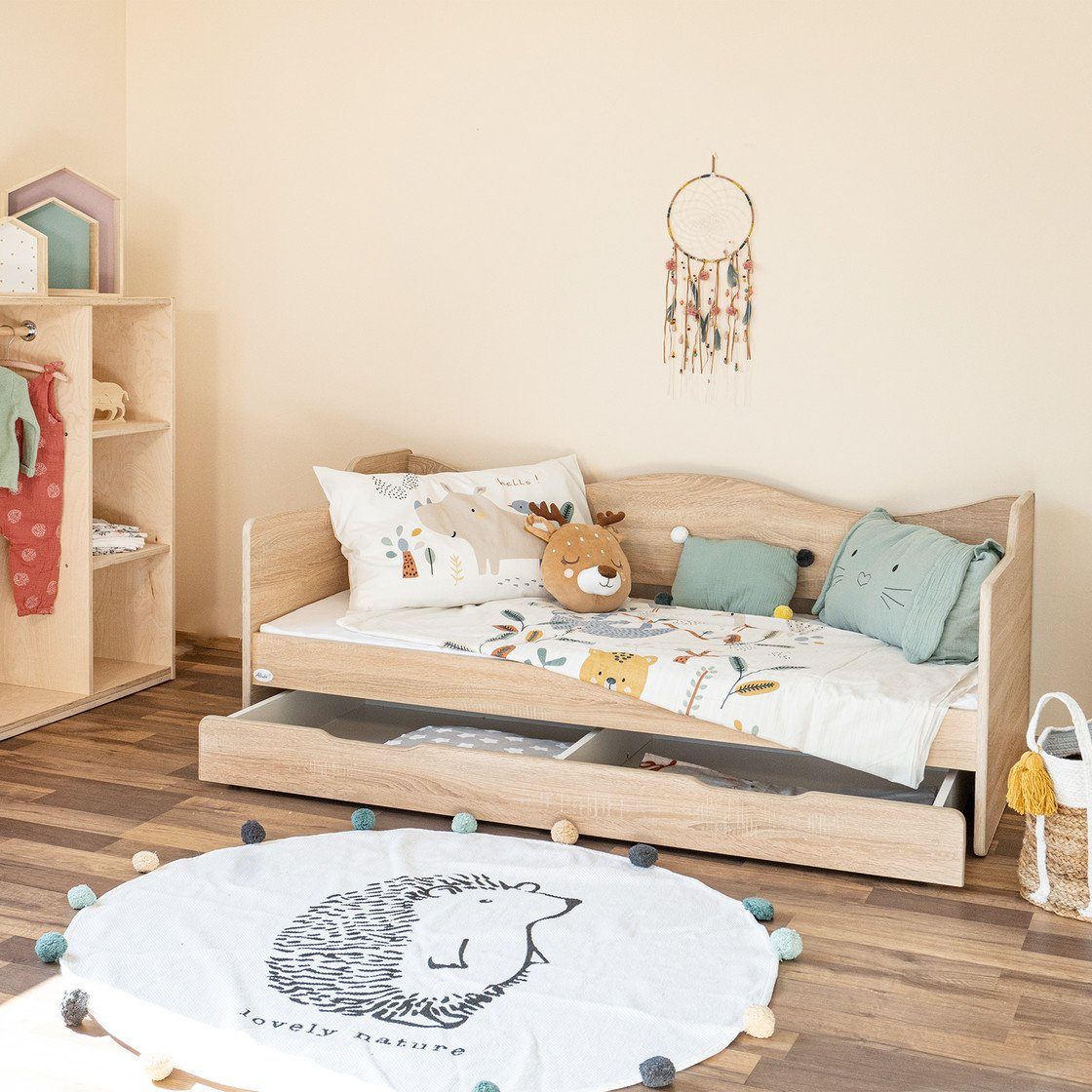Angebot direkt vom Hersteller Weiß LULU MÖBEL SOPHIE Kinderbett Jugendbett Kleinkindbett 180x80 cm Massives Kiefernholz mit 10 cm Kokosmatratze und Schublade.
