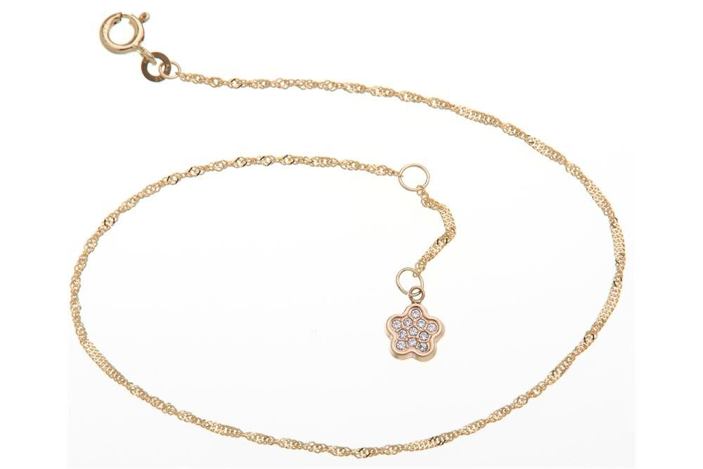 Silberkettenstore Fußkette Fußkette Singapur 1,4mm mit Blume - 333 Gold, Länge wählbar