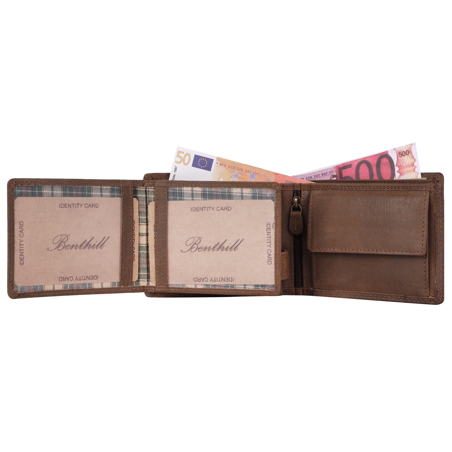 Benthill Geldbörse Herren Echt Leder Portemonnaie RFID mit vielen Kartenfächer Querformat, RFID-Schutz Kartenfächer Münzfach