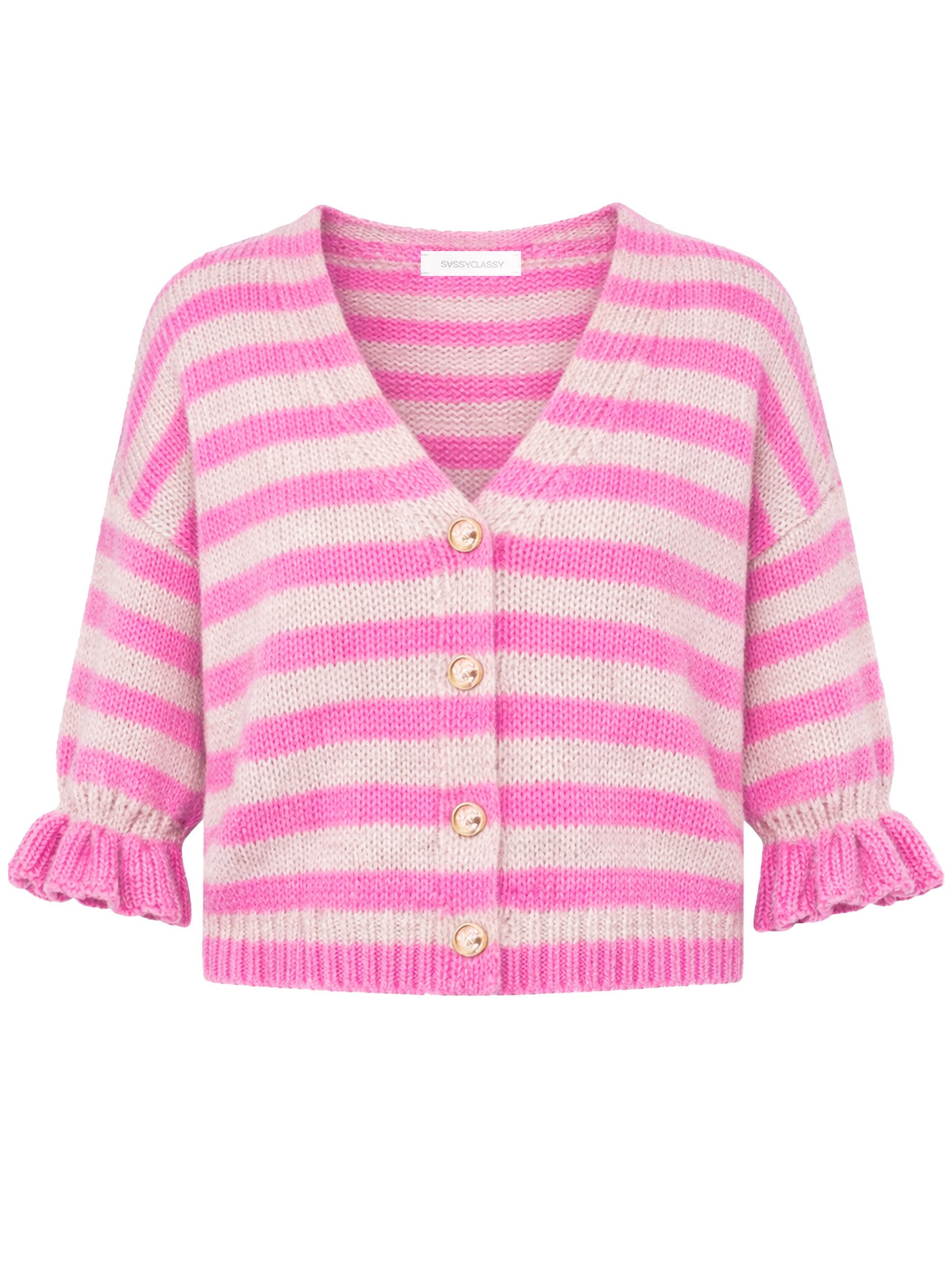 Cardigan Gestreifter Cardigan mit 3/4-Ärmeln für Damen