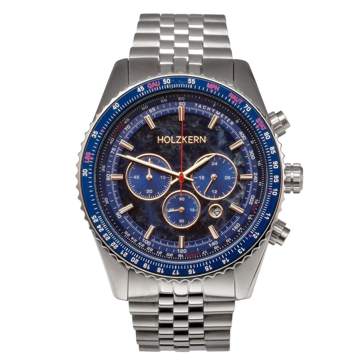 Holzkern Quarzuhr 9010631018306, Herrenuhr Chronograph Openhorizon Marmor Blau