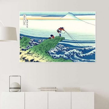 Posterlounge Poster Katsushika Hokusai, Ein Fischer steht auf einem Fels am Kajikazawa in der Provinz Kai, Wohnzimmer Maritim Malerei