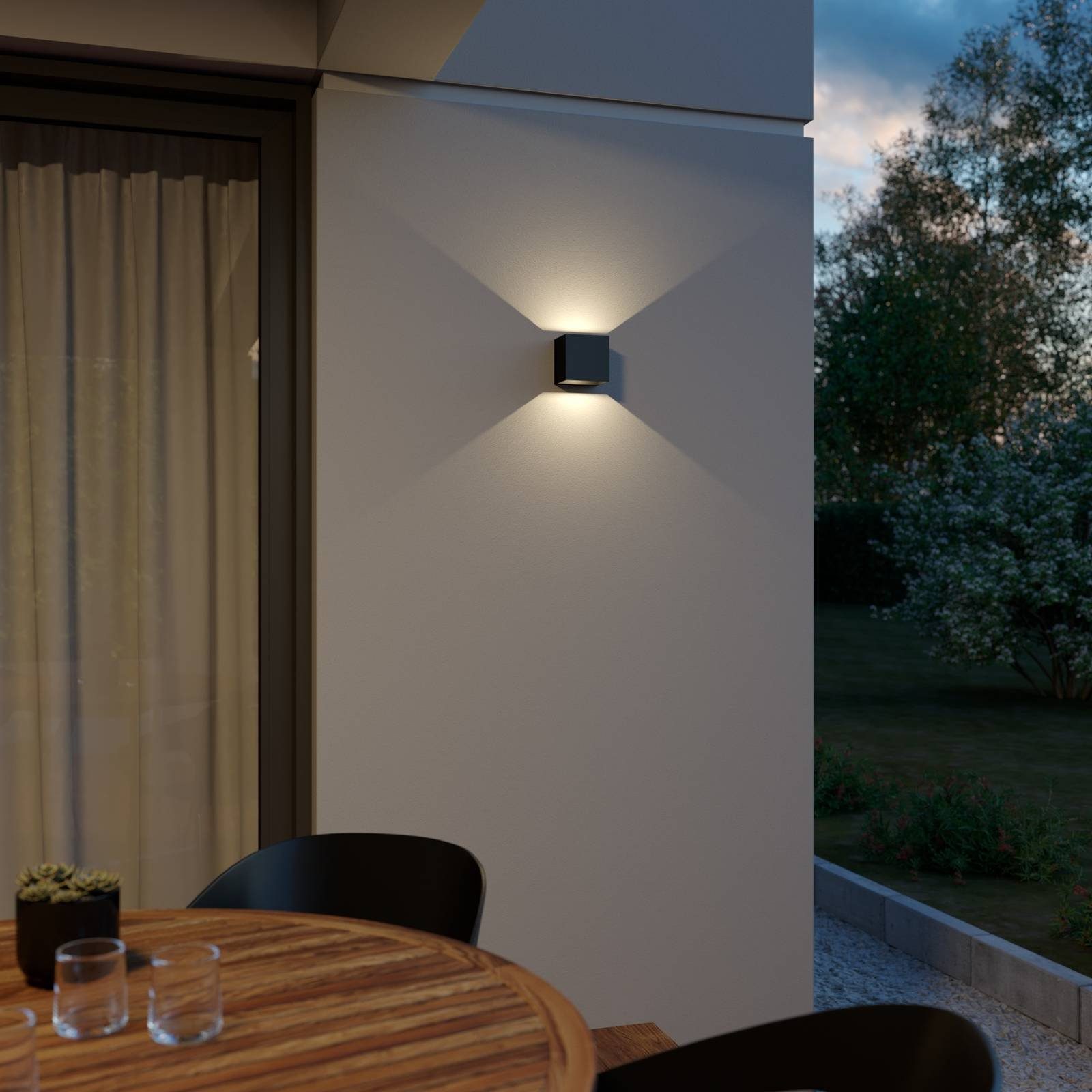 Lindby LED Außen-Wandleuchte Glyn, inkl. LED-Leuchtmittel 2 Leuchtmittel flammig, Glas, Aluminium, Schwarz, Modern, fest warmweiß, verbaut