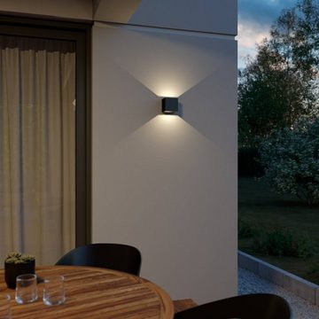 Lindby LED Außen-Wandleuchte Glyn, LED-Leuchtmittel fest verbaut, warmweiß, Modern, Aluminium, Glas, Schwarz, 2 flammig, inkl. Leuchtmittel