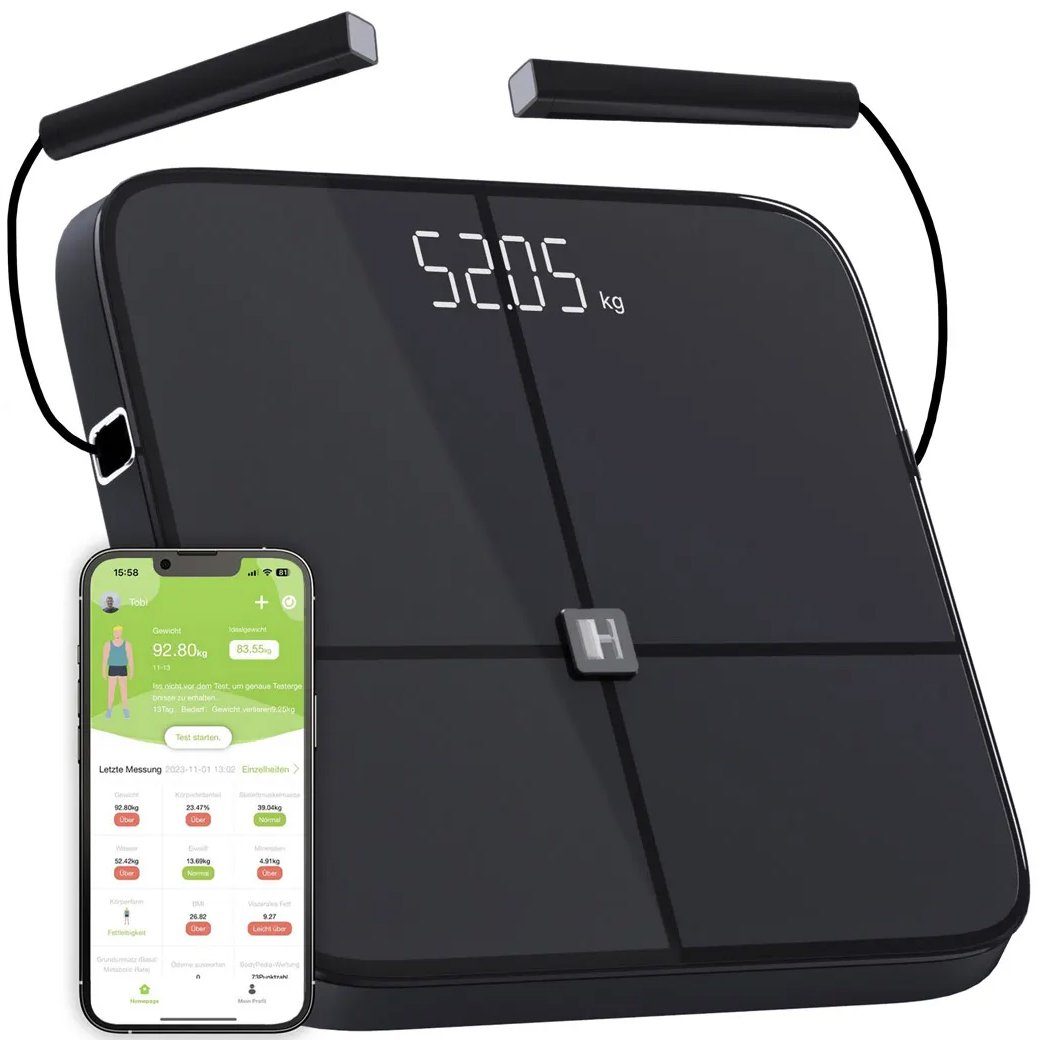 Hammer Körper-Analyse-Waage Body Screen TX, 8 Sensoren, schwarz, inkl. App, Bluetooth