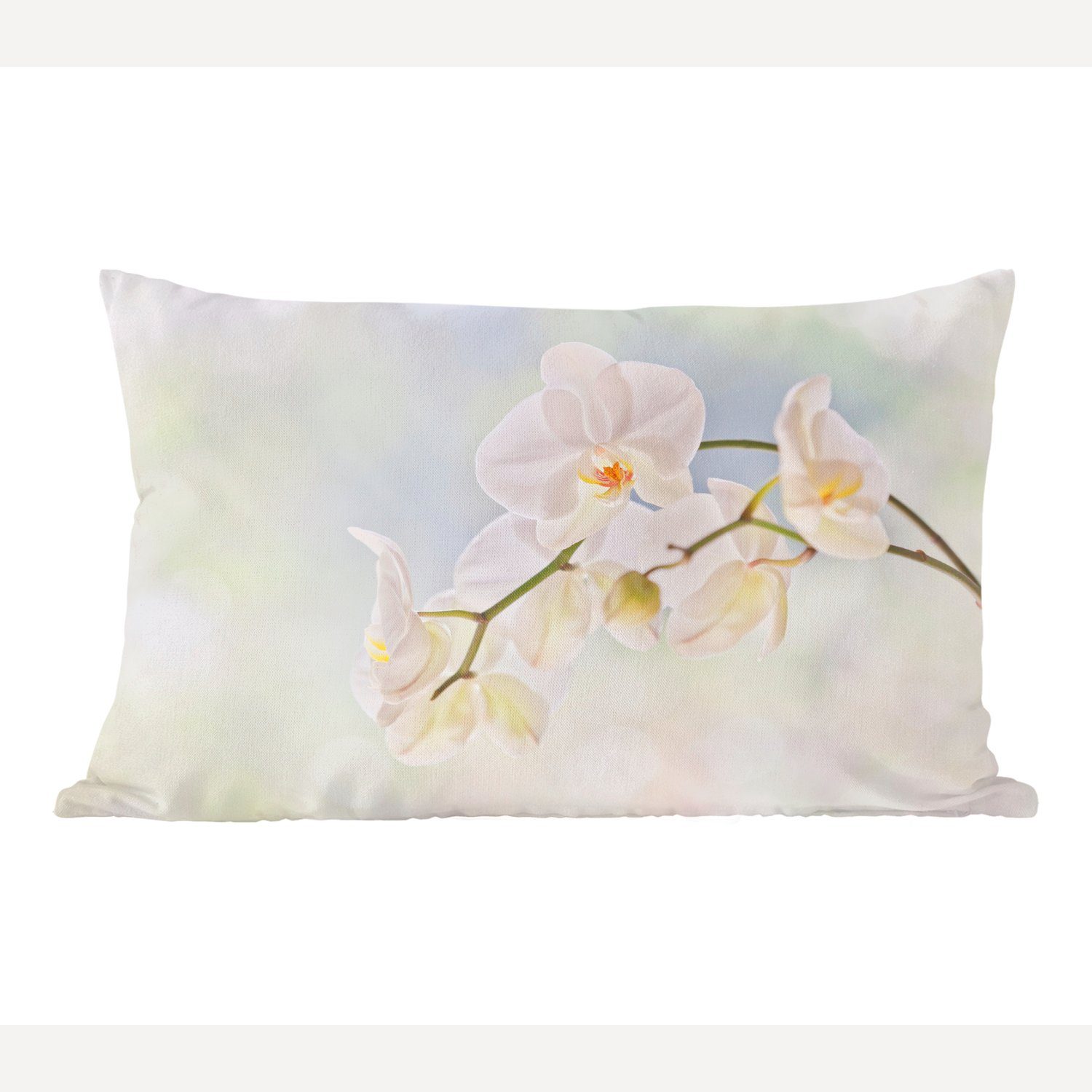 MuchoWow Dekokissen Weiße Orchidee vor verblasstem Hintergrund, Wohzimmer Dekoration, Zierkissen, Dekokissen mit Füllung, Schlafzimmer