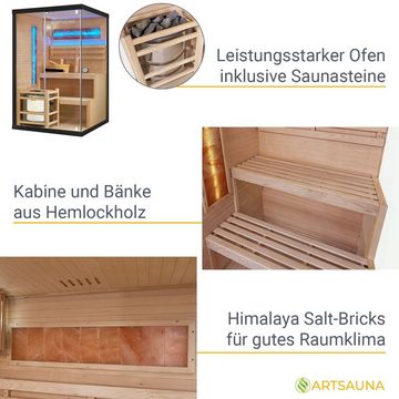 Artsauna Sauna Vantaa 120, BxTxH: 120 x 120 x 190 cm, 5 mm, 2 große Salzsteine, Ambientebeleuchtung, inkl. Ofen und Saunasteine