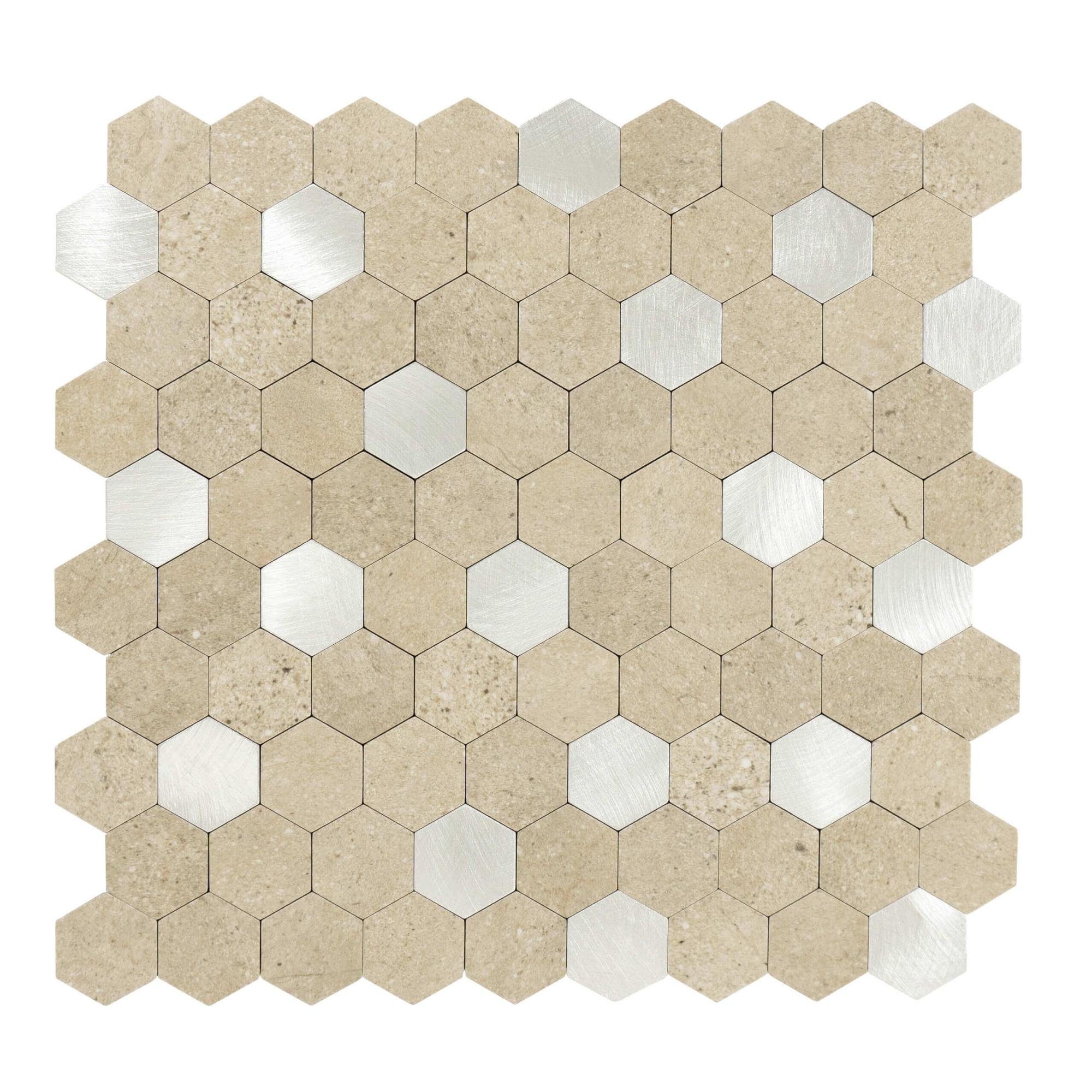 Dalsys Wandpaneel 0,88m² 11 Stück selbstklebend, (Sand Silber Hexagon, 11-tlg., Wandfliese) feuchtigskeitsbeständig, einfach montiert, hochwertiges Material