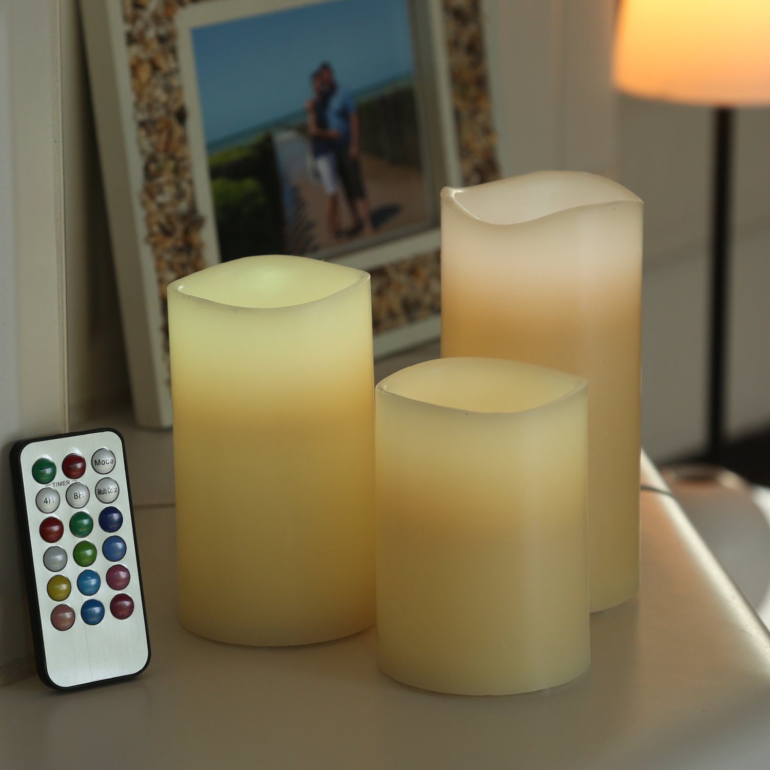 MARELIDA LED-Kerze »LED Kerzenset Echtwachs Farbwechsel Fernbedienung Timer  D: 7,5cm creme 3er Set« (3-tlg) online kaufen | OTTO