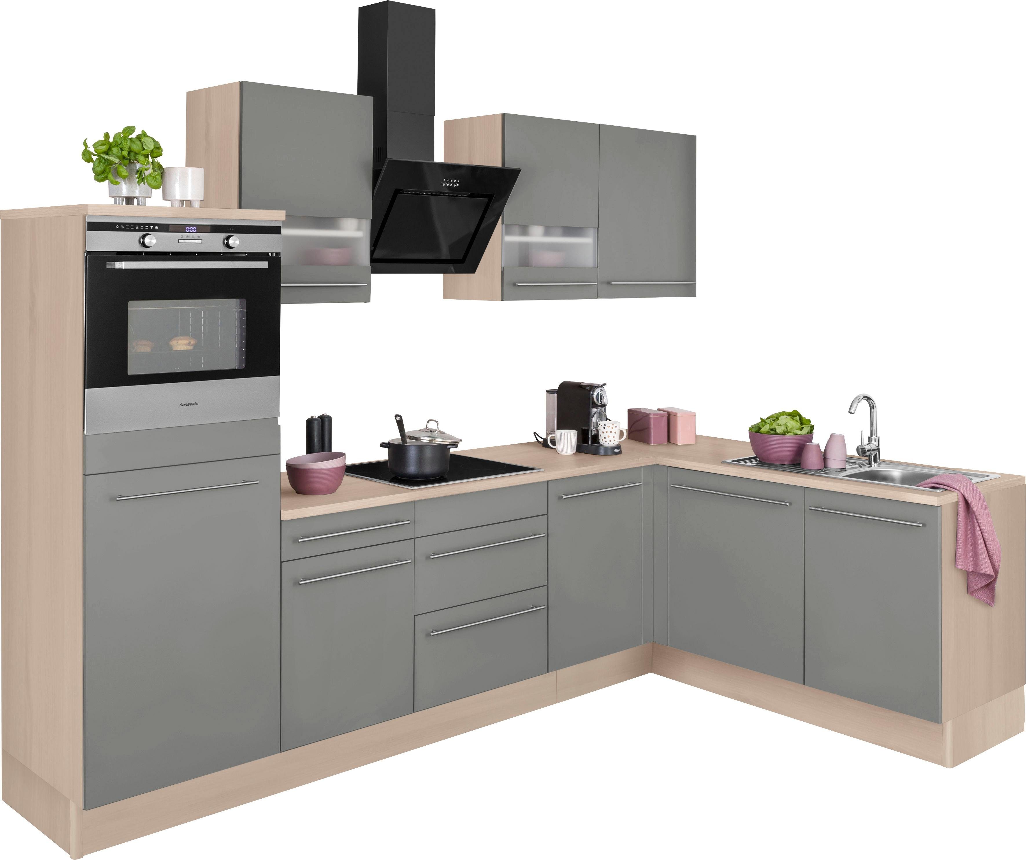 OPTIFIT Winkelküche Bern mit Hanseatic-E-Geräten, Stellbreite 285x175 cm, mit Induktionskochfeld, Soft-Close