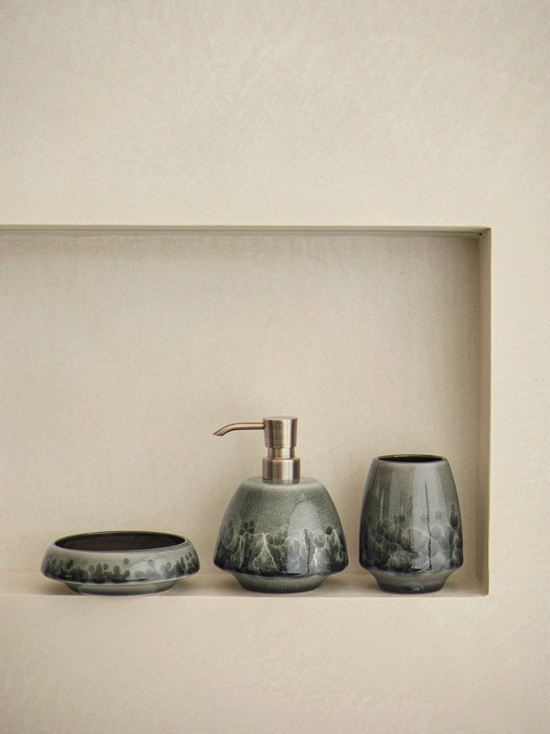 Aquanova Zahnputzbecher FIGO, H 11 cm, Grün, Braun, Steingut, glasiert