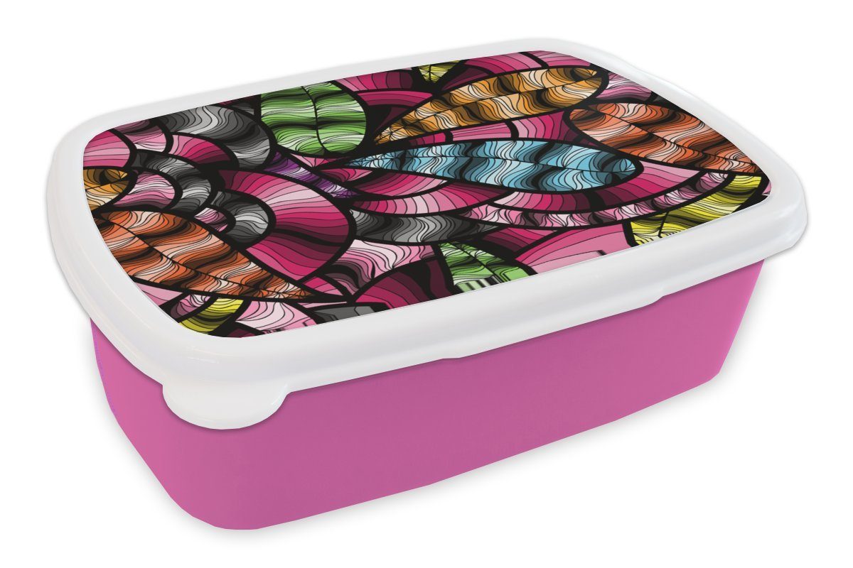 MuchoWow Lunchbox Muster - Pflanze - Abstrakt - Dschungel, Kunststoff, (2-tlg), Brotbox für Erwachsene, Brotdose Kinder, Snackbox, Mädchen, Kunststoff rosa