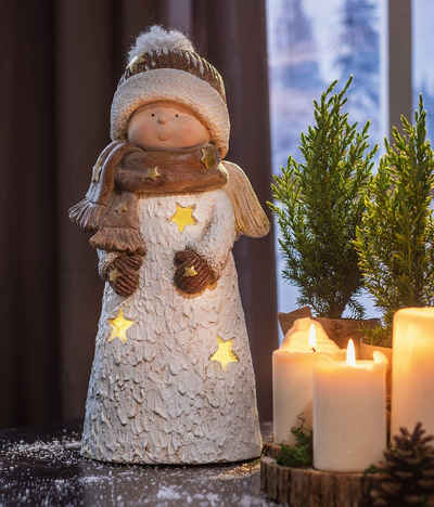 Dekoleidenschaft Engelfigur 43 cm hoch mit LED Beleuchtung, Dekofigur Engel, Weihnachtsdeko, für Drinnen & Draußen, Leuchtdeko, Engelsfigur, Weihnachtsfigur
