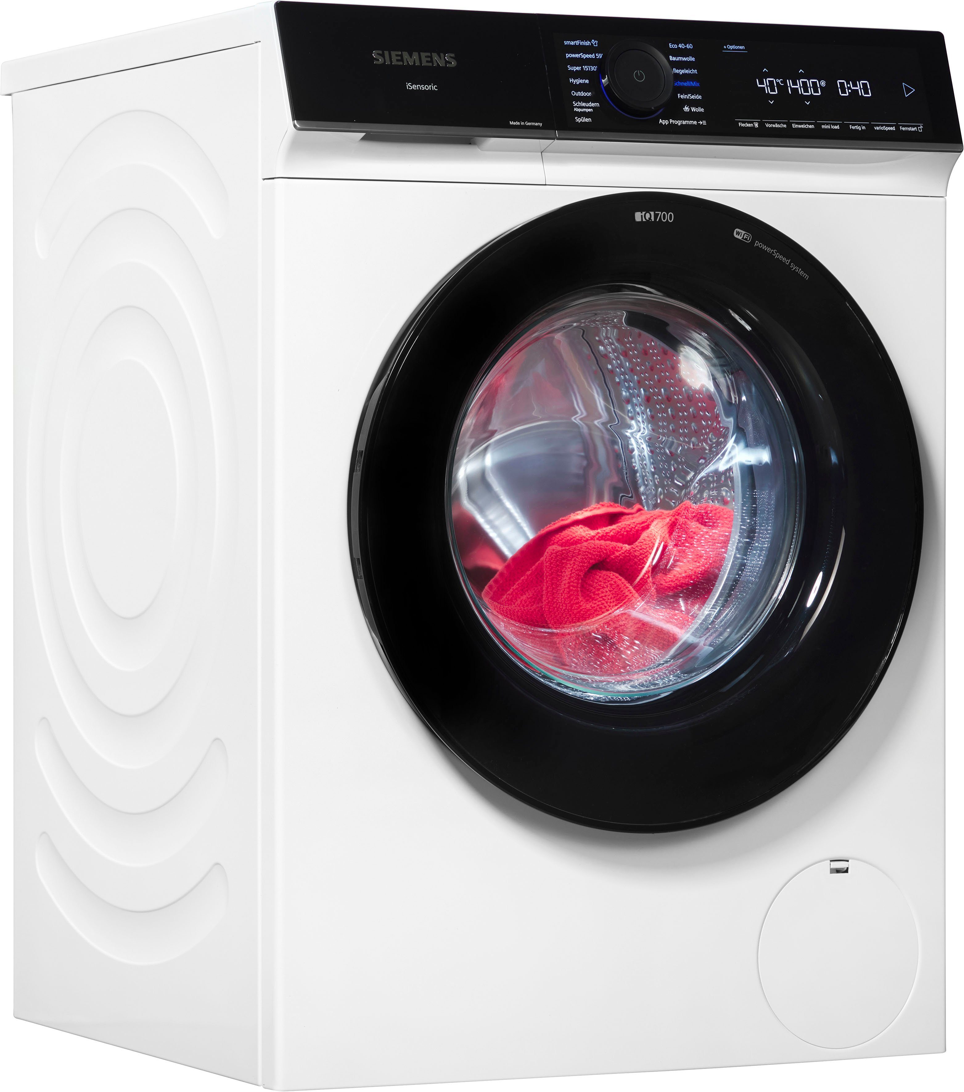 U/min, Waschmaschine sämtliche smartFinish SIEMENS iQ700 1400 9 Dampf kg, – WG44B20Z0, Knitterfalten dank glättet