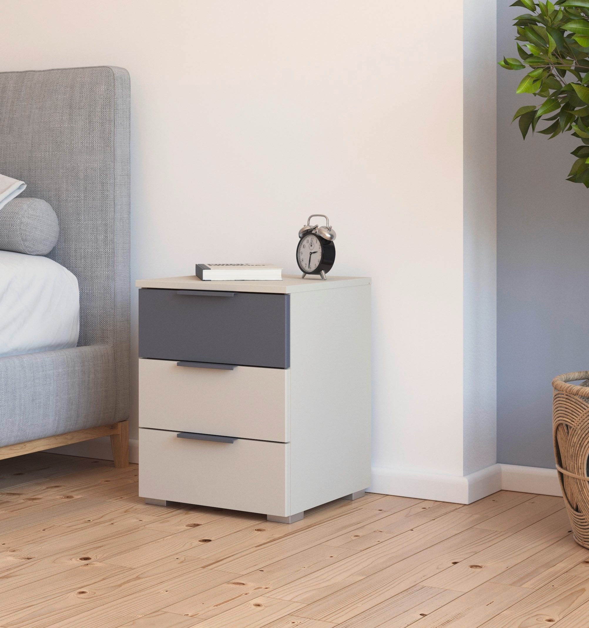 rauch Nachtkommode Nachttisch-Set Nachtkonsole Beistelltisch Kommode Sideboard SAJO (Set, 2 St), mit 3 Schubladen, obere Schublade farblich abgesetzt MADE IN GERMANY