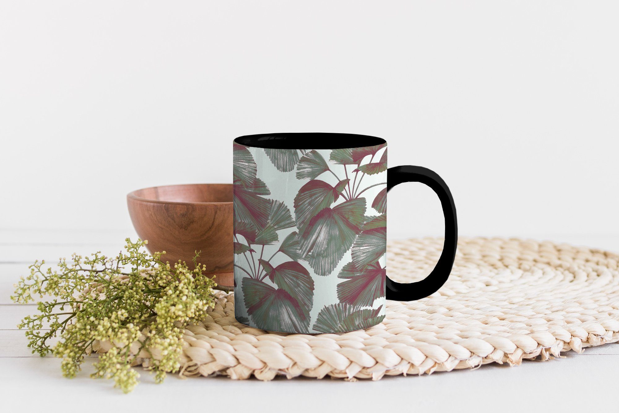 Geschenk Tasse Keramik, Vintage - - Tropisch Kaffeetassen, Teetasse, - Blätter Muster, Farbwechsel, Zaubertasse, MuchoWow
