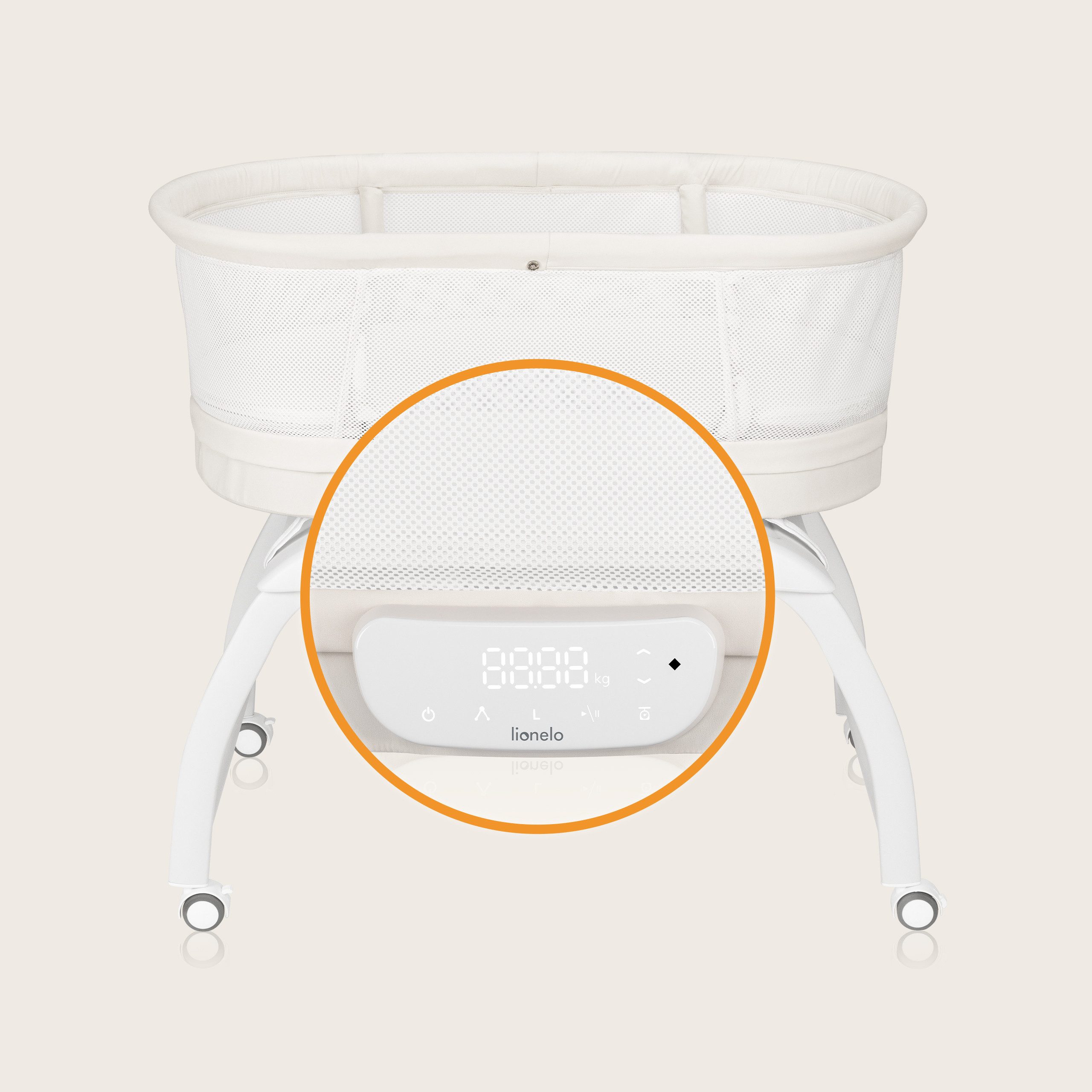 lionelo Baby Travel Cot CORAL, Cot, Cradle and Baby Scale/5 Rocking Speeds, 12 Melodies