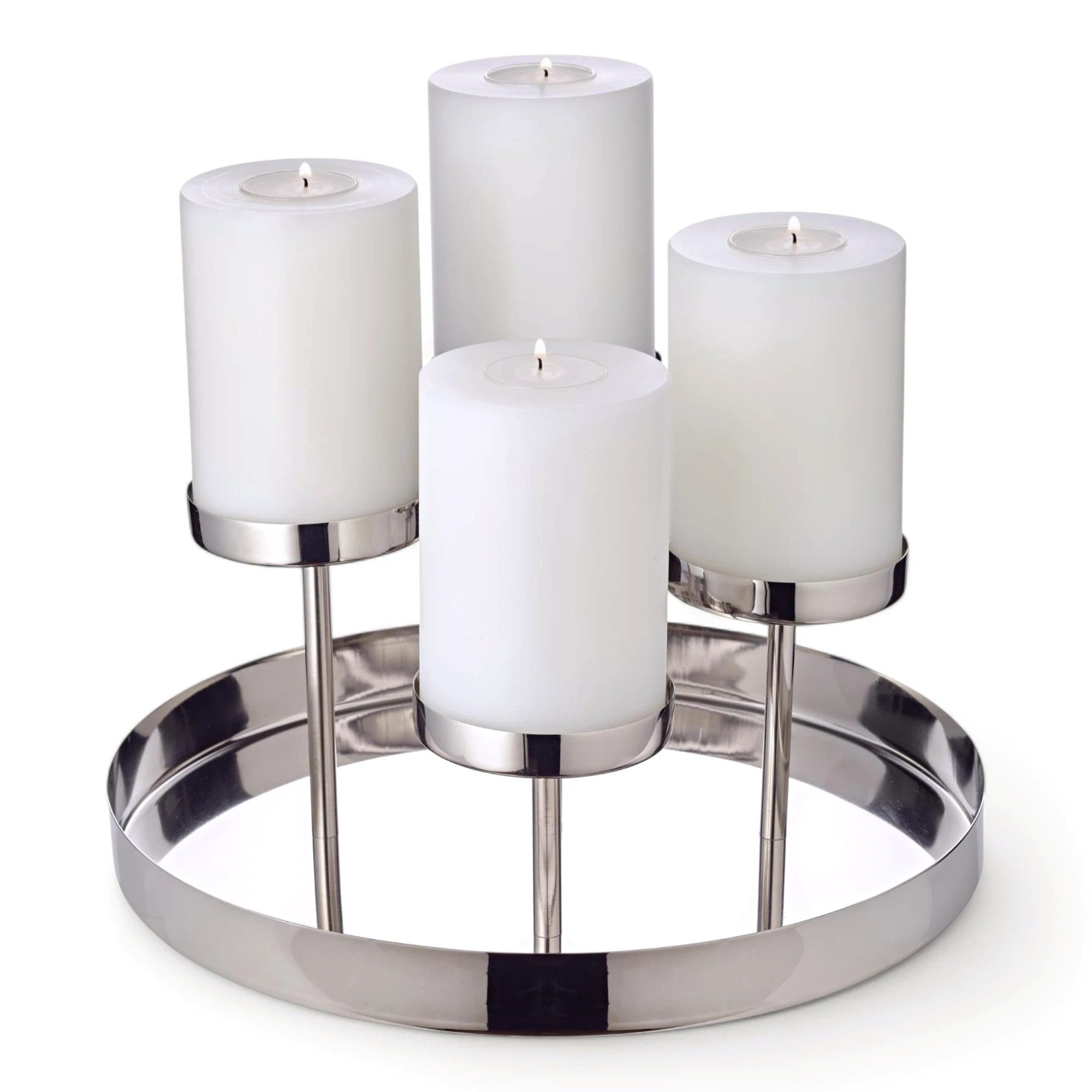 EDZARD Adventskranz Marabella (H 16 cm, Ø 31 cm) Edelstahl, vernickelt, hochglanzpoliert, Silber-Optik