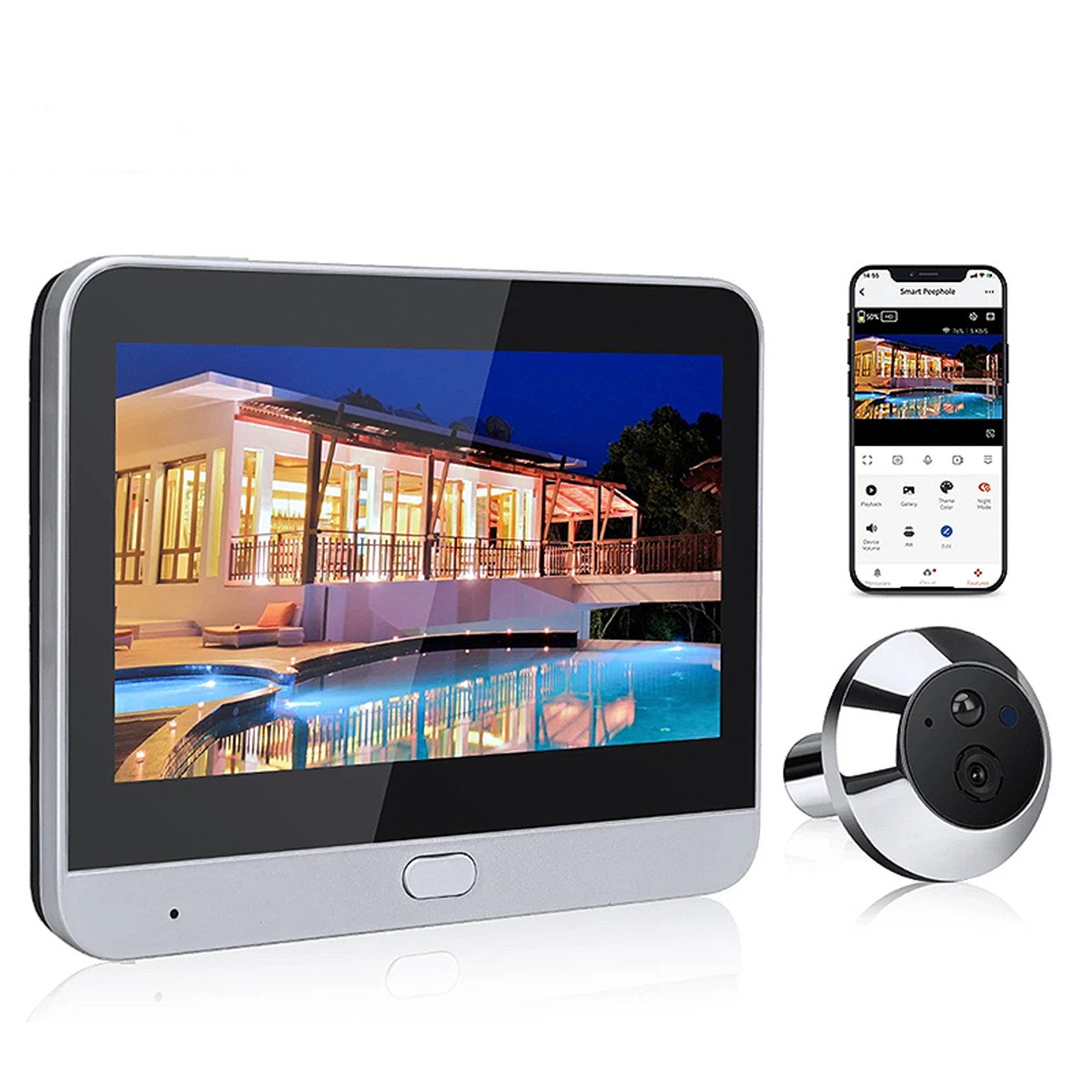 Insma Video-Türsprechanlage Videotürklingel Video Doorbell Wireless Außenkamera 1080P Türspion (mit türöffner, 4,3" Touchscreen und 120° Weitwinkel Kamera)