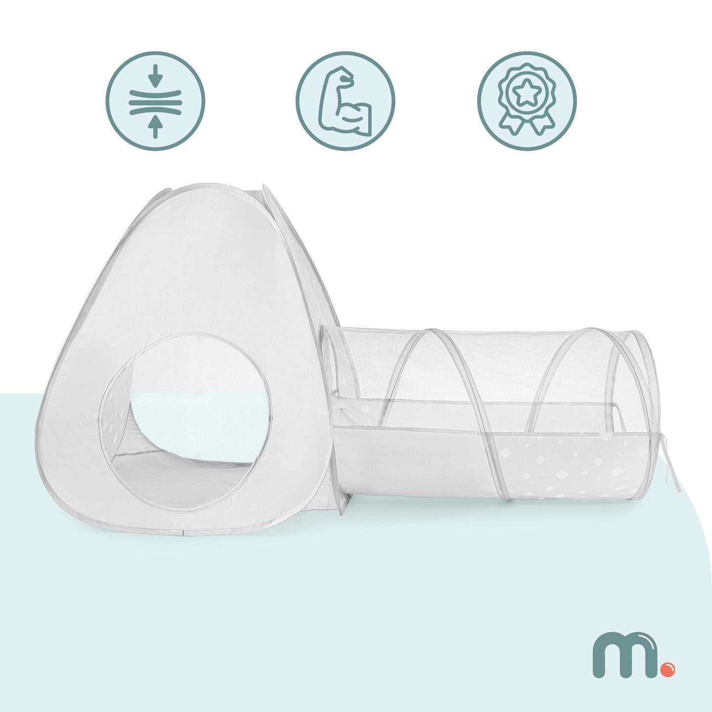 Mamabrum Spieltunnel Mamabrum Spielzelt mit Tunnel Pop-Up Kinderzelt Grau Weiß