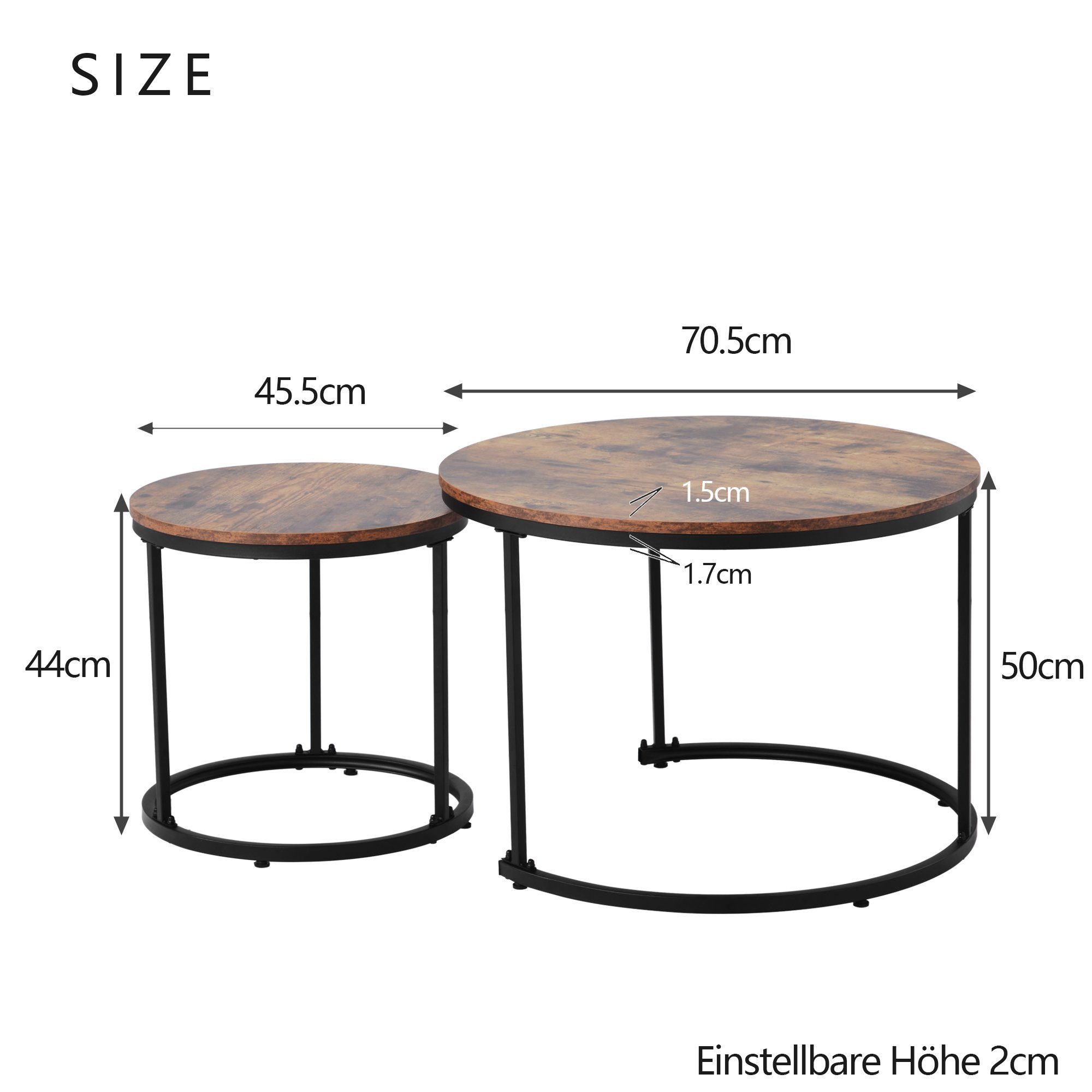 REDOM Couchtisch Stücke Sofatisch und Braun (2 Rund Runder 2er Satz Teetisch Beistelltisch Set Kaffeetisch Klein) Groß