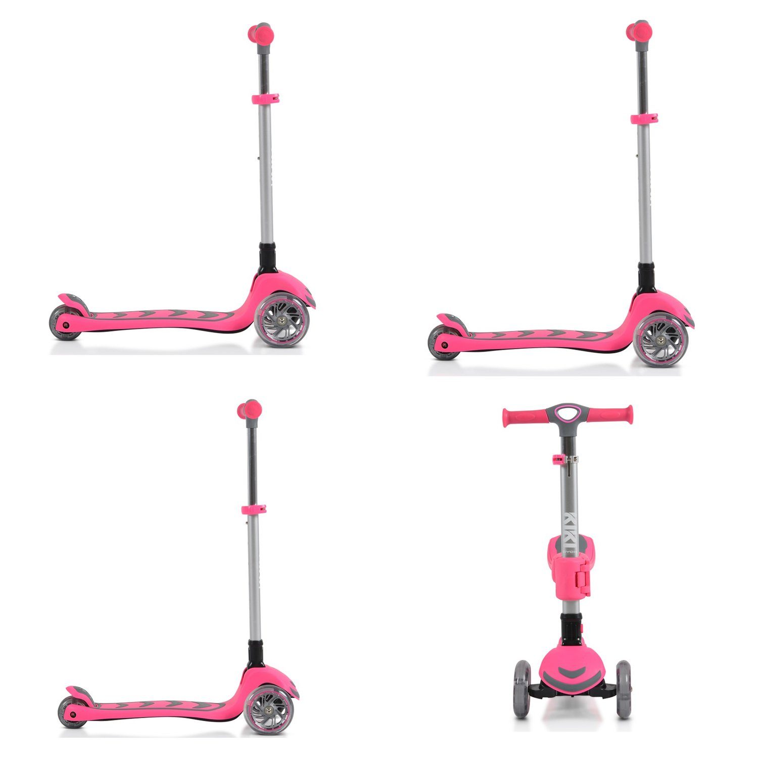 Byox Cityroller 2 einstellbar in Höhe rosa PU-Räder, blinkende 4 Kiki Kinderroller klappbar 1