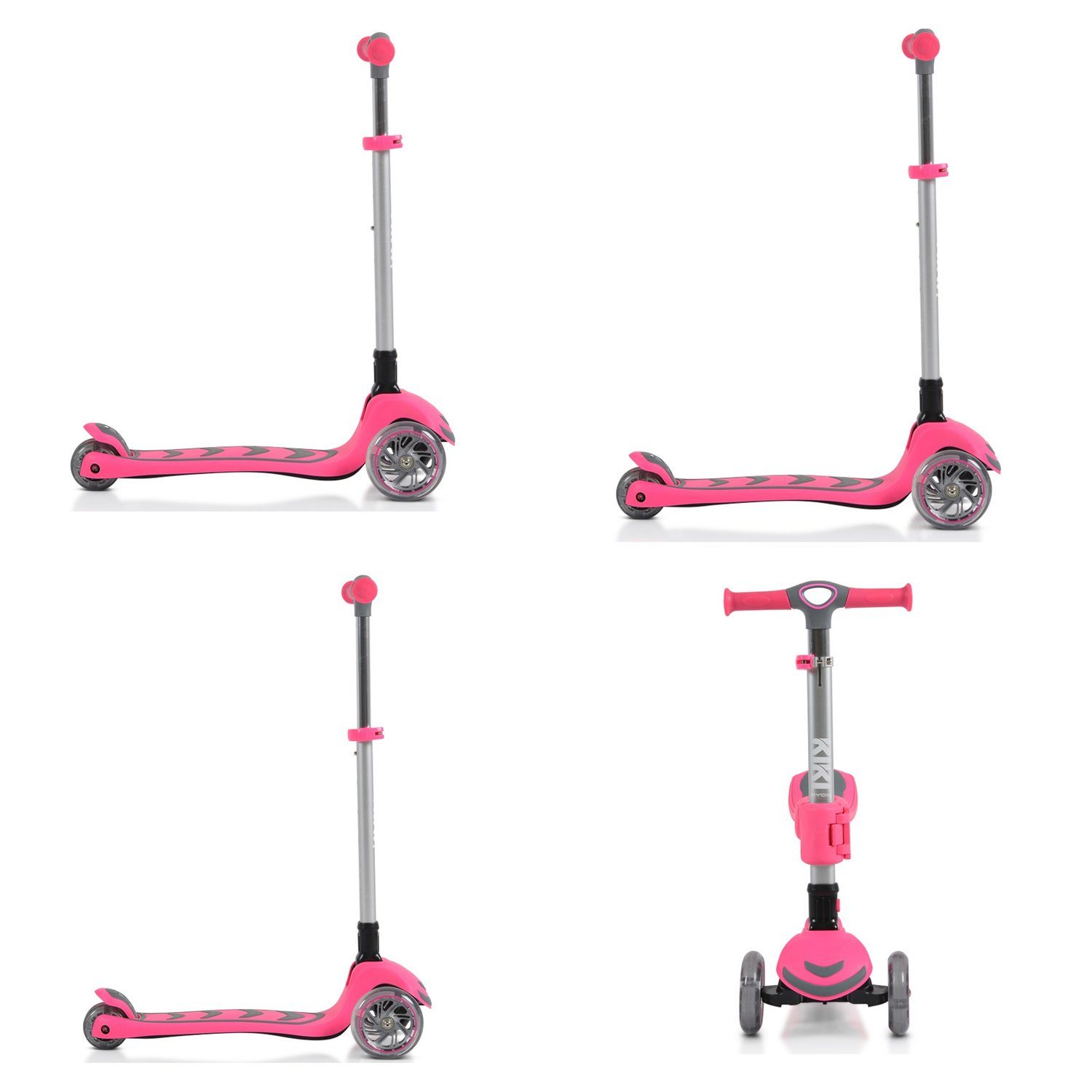 Byox Cityroller Kinderroller Kiki 2 in 1, Höhe einstellbar 4 blinkende PU-Räder, klappbar