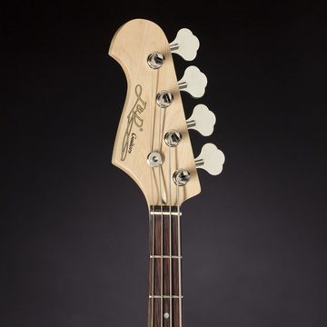 J & D E-Bass, JB E-Bass für Linkshänder, Bass mit Lindenkorpus und geschraubten Ahonhals in schwarz, Bassgitarre mit 2 Single Coils und Vintage-Style Bridge, JB E-Bass, Linkshänder, Lindenkorpus, geschraubter Ahornhals, Single