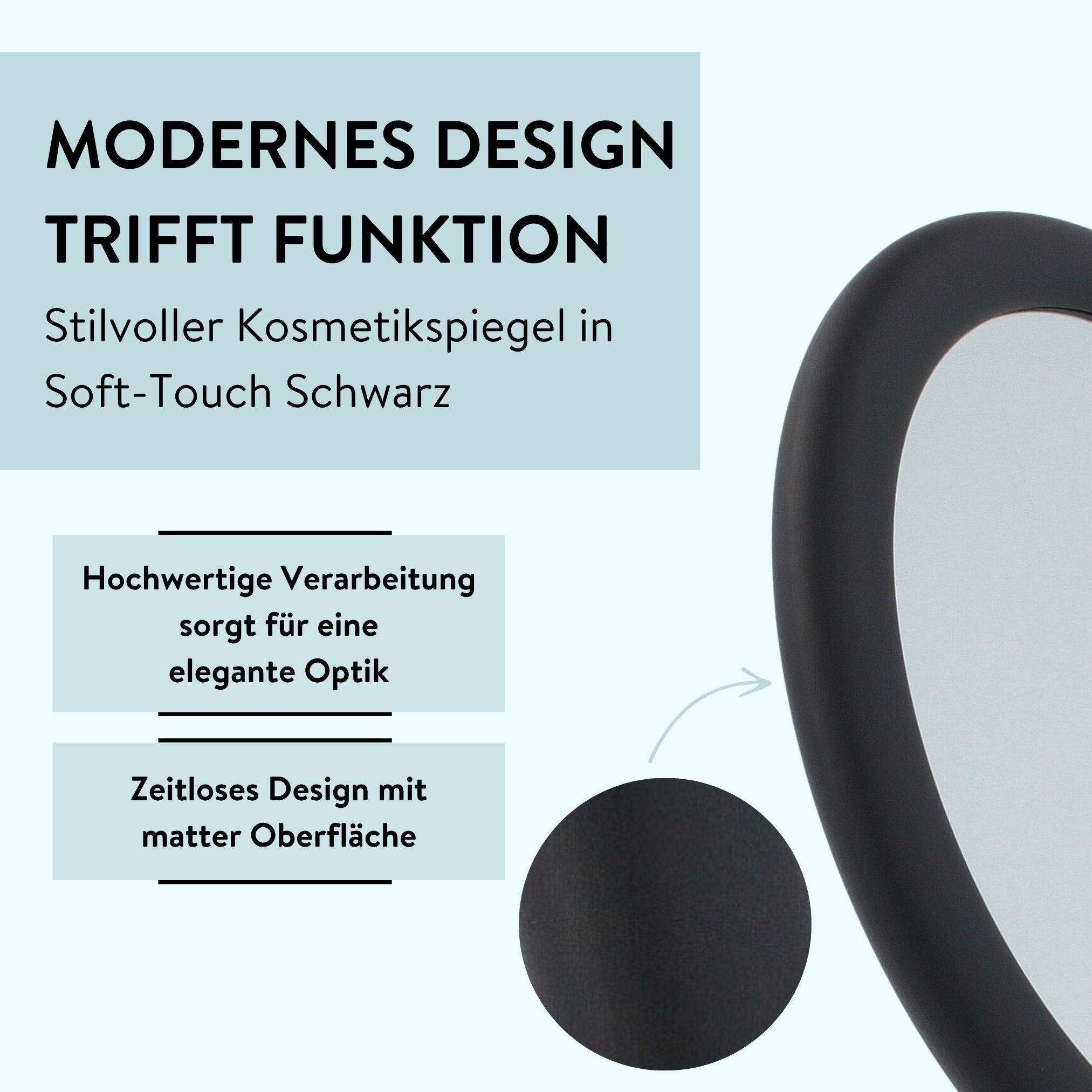 PARSA Beauty Standspiegel Essential Kosmetikspiegel Schwarz, Modernes Rubber Finish & 3-fache Ve