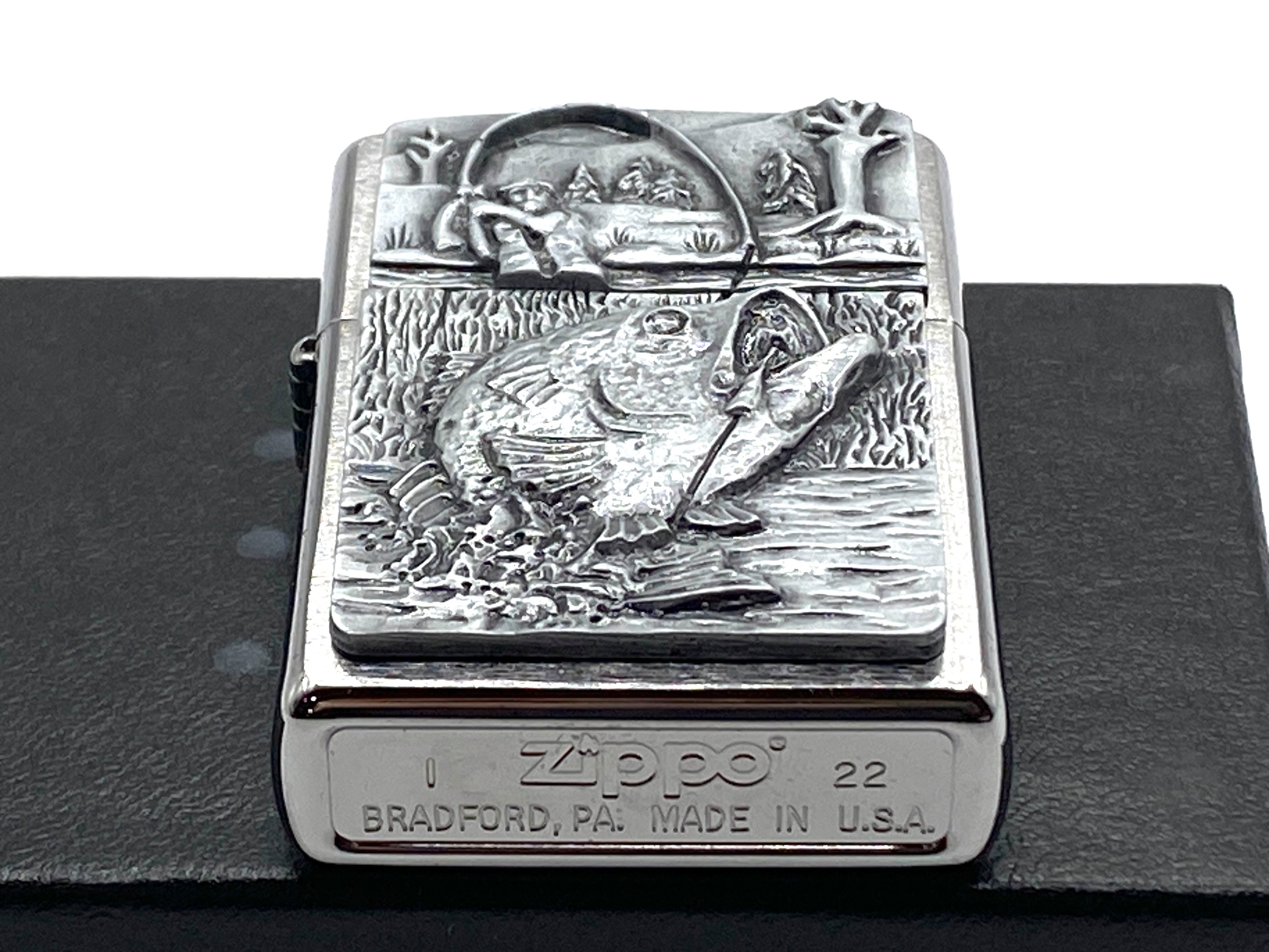 Zippo Feuerzeug Angler Fisch Angel Fan Bass Fishing Emblem Sturmfeuerzeug