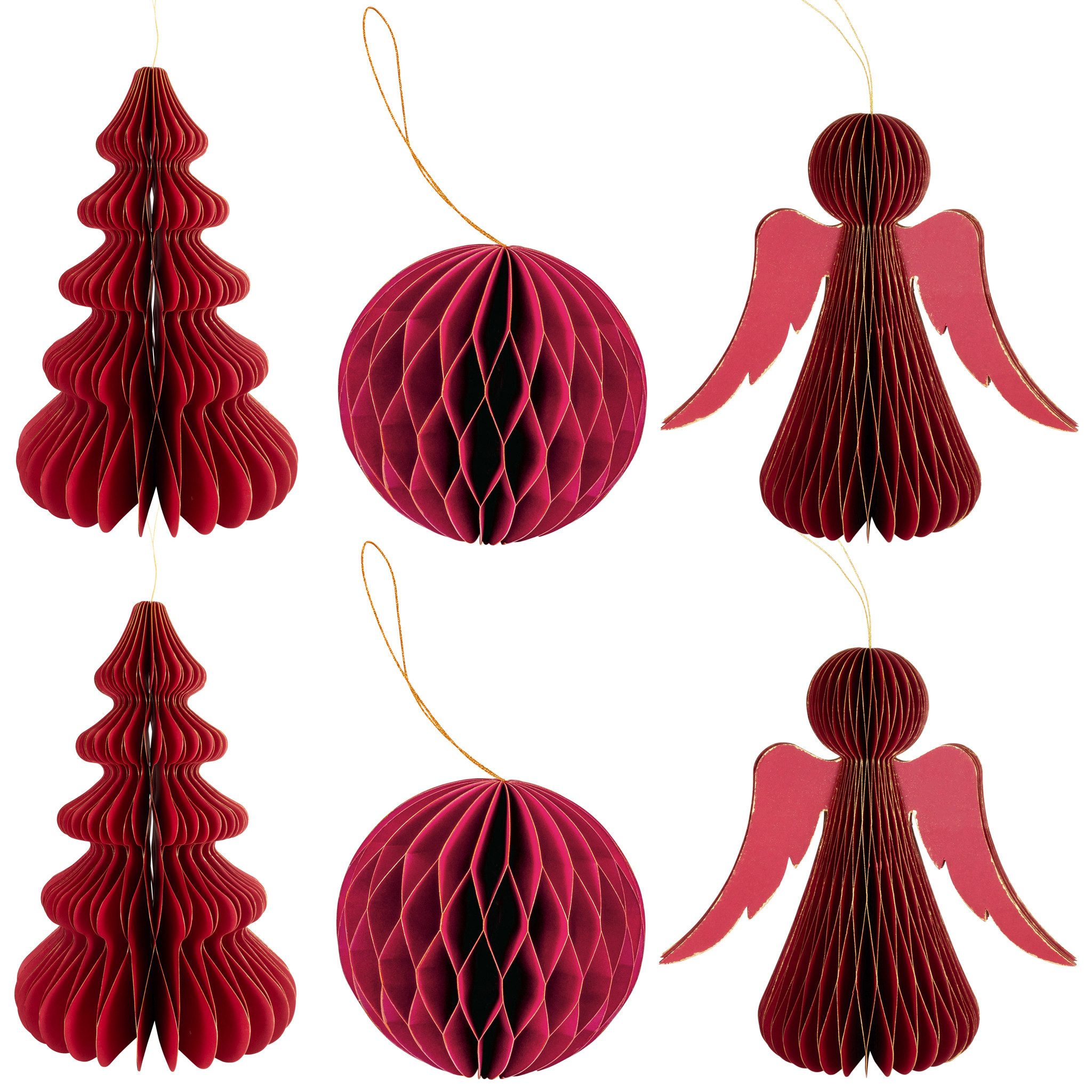 matches21 HOME & HOBBY Dekohänger Weihnachtsdeko Wintermotive zum Aufhängen Rot 6er Set (6 St), 10 cm Papier Weihnachtsbaumschmuck